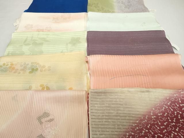 平和屋着物＊夏物　和装小物　帯揚げ10枚セット　絽 縦絽 絽縮緬 スワトウ刺繍　芝 瓢箪 蜻蛉 萩 桔梗　全て正絹 逸品 未使用　DABH2056zzz