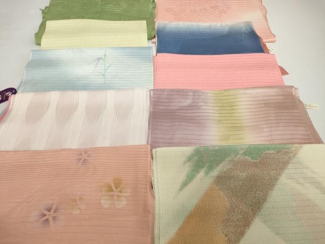 平和屋着物＊夏物　和装小物　帯揚げ10枚セット　絽 縦絽 絽縮緬　流水花 撫子 霞萩桔梗 立涌　全て正絹 逸品 未使用　DABH2057zzz