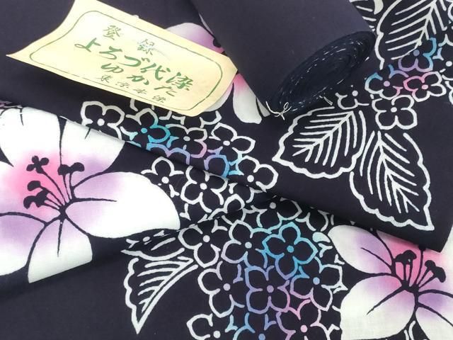 平和屋着物＊夏物　浴衣　反物　着尺　東京本染　注染　百合 ユリ　紫陽花 アジサイ　綿　逸品　未使用　DABH2106zzz