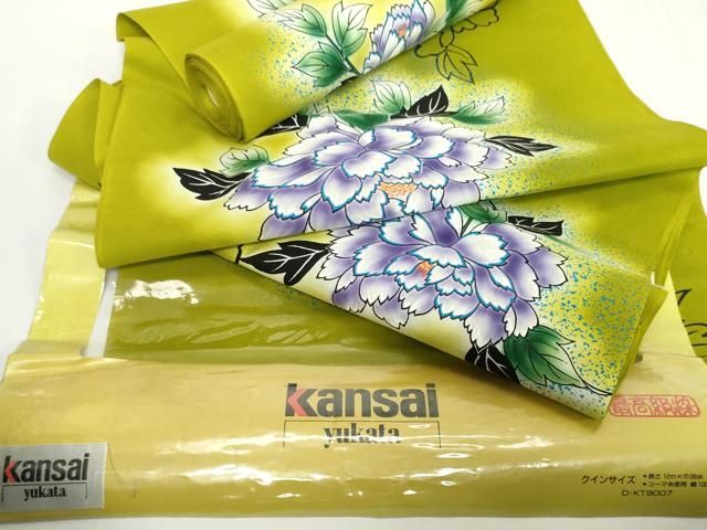 平和屋着物＊夏物 世界的ファッションデザイナー　山本寛斎　kansaiブランド 浴衣 反物 着尺 牡丹 綿 逸品 未使用 DABH2121zzz