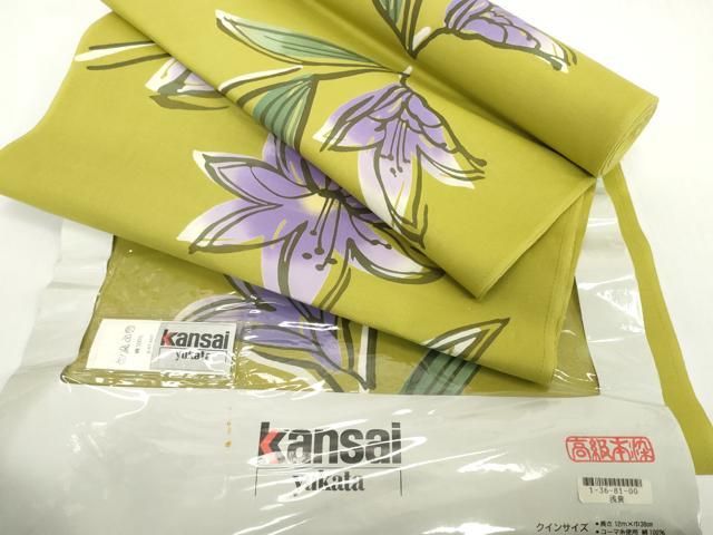 平和屋着物＊夏物 世界的ファッションデザイナー　山本寛斎　kansaiブランド 浴衣 反物 着尺 草花文 綿 逸品 未使用 DABH2122zzz