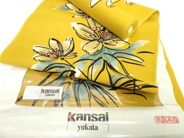 平和屋着物＊夏物 世界的ファッションデザイナー　山本寛斎　kansaiブランド 浴衣 反物 着尺 枝花文 綿 逸品 未使用 DABH2126zzz