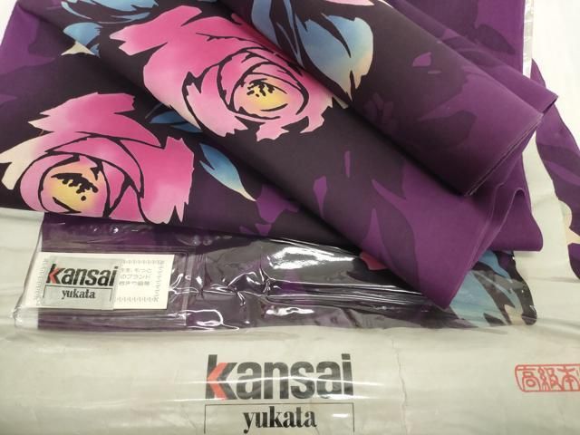 平和屋着物＊夏物 世界的ファッションデザイナー　山本寛斎　kansaiブランド 浴衣 反物 着尺 草花文 綿 逸品 未使用 DABH2129zzz