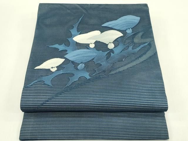 平和屋着物＊夏物　九寸開き名古屋帯　草花文　正絹　逸品　CABI5321rv