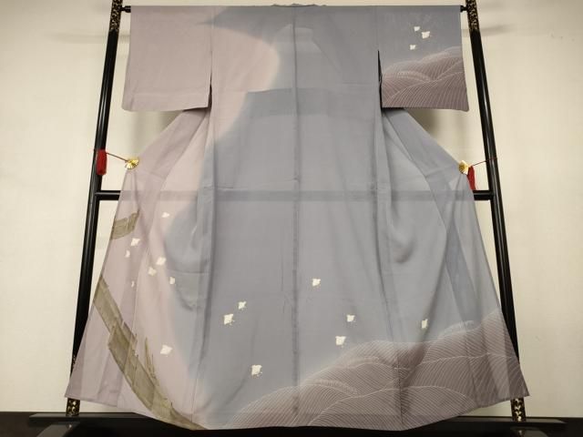平和屋着物＊夏物　訪問着　絽　立波千鳥文　暈し染め　金彩　正絹　逸品　AABJ8103jd
