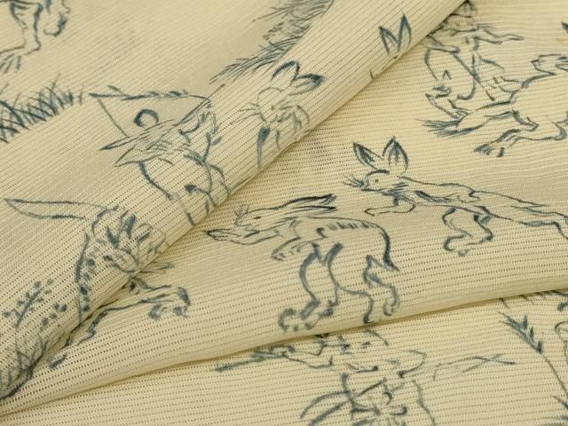 平和屋着物＊夏物　小紋　絽　鳥獣戯画　正絹　逸品　AABJ8124jd