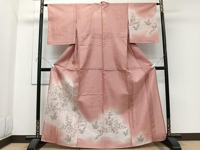 平和屋着物＊夏物　訪問着　紗　手描き　枝花青海波文　暈し染め　正絹　逸品　CABI3794xi