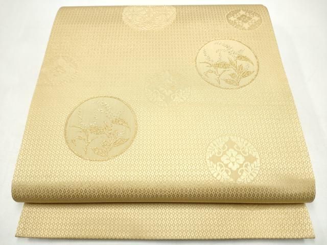 平和屋着物●六通柄袋帯　草花丸文　金糸　正絹　逸品　CABI8917hy
