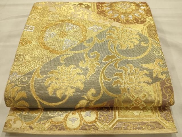 平和屋着物●西陣　川島織物　六通柄　本袋帯　裂取花文　金銀糸　正絹　逸品　AABJ7621sx