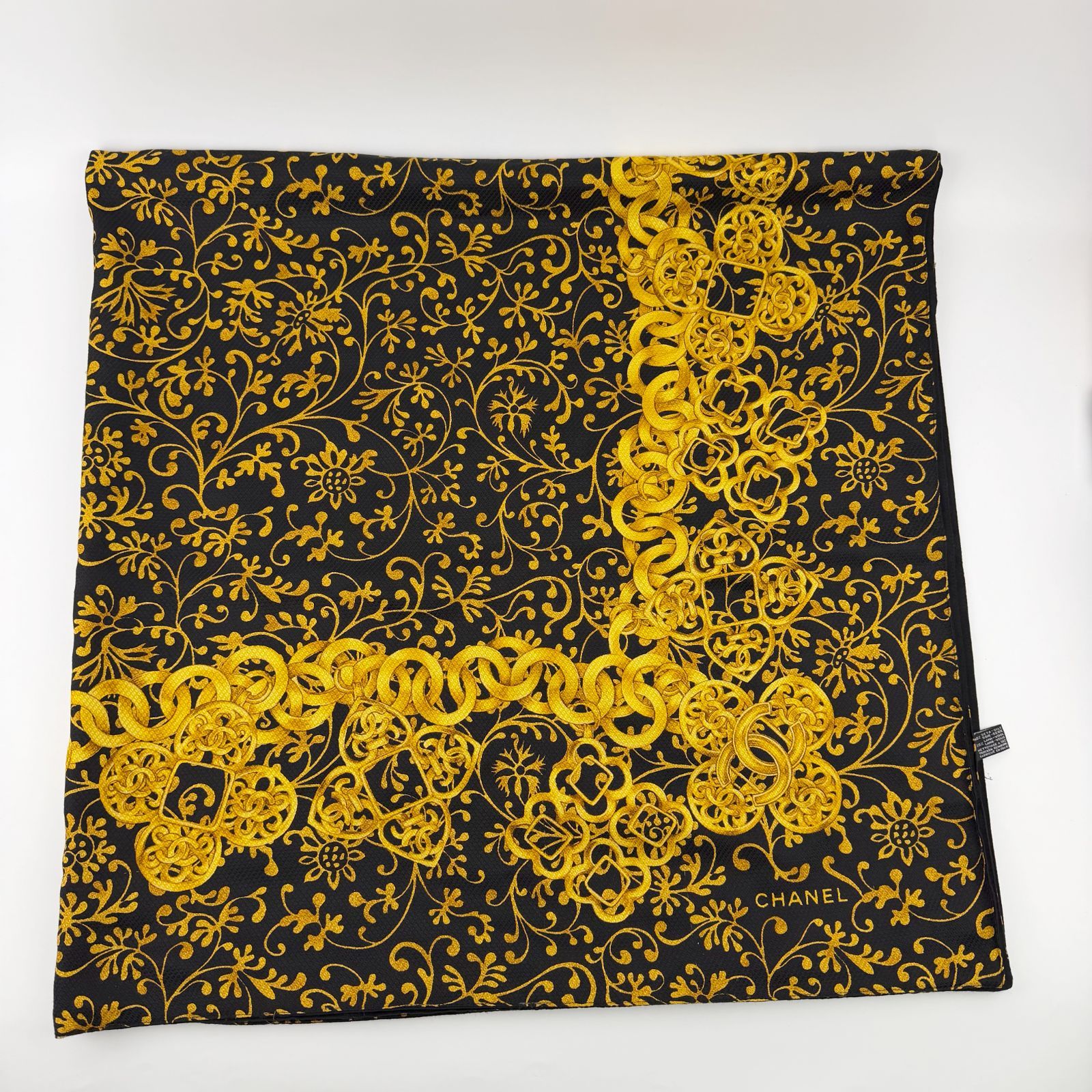 中古】CHANEL シャネル ココマーク チェーン柄 大判ストール ストール 