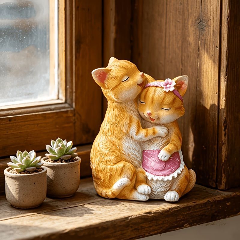 置物 オブジェ ガーデンオーナメント 寄り添っているネコのカップル ねこ 猫 屋外 屋内 インテリア 玄関 リビング ダイニング 装飾 庭 ガー
