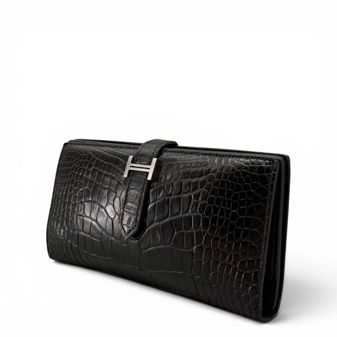 超極美品 HERMES エルメス 極美品 ベアン ブラック 長財布 □I刻印