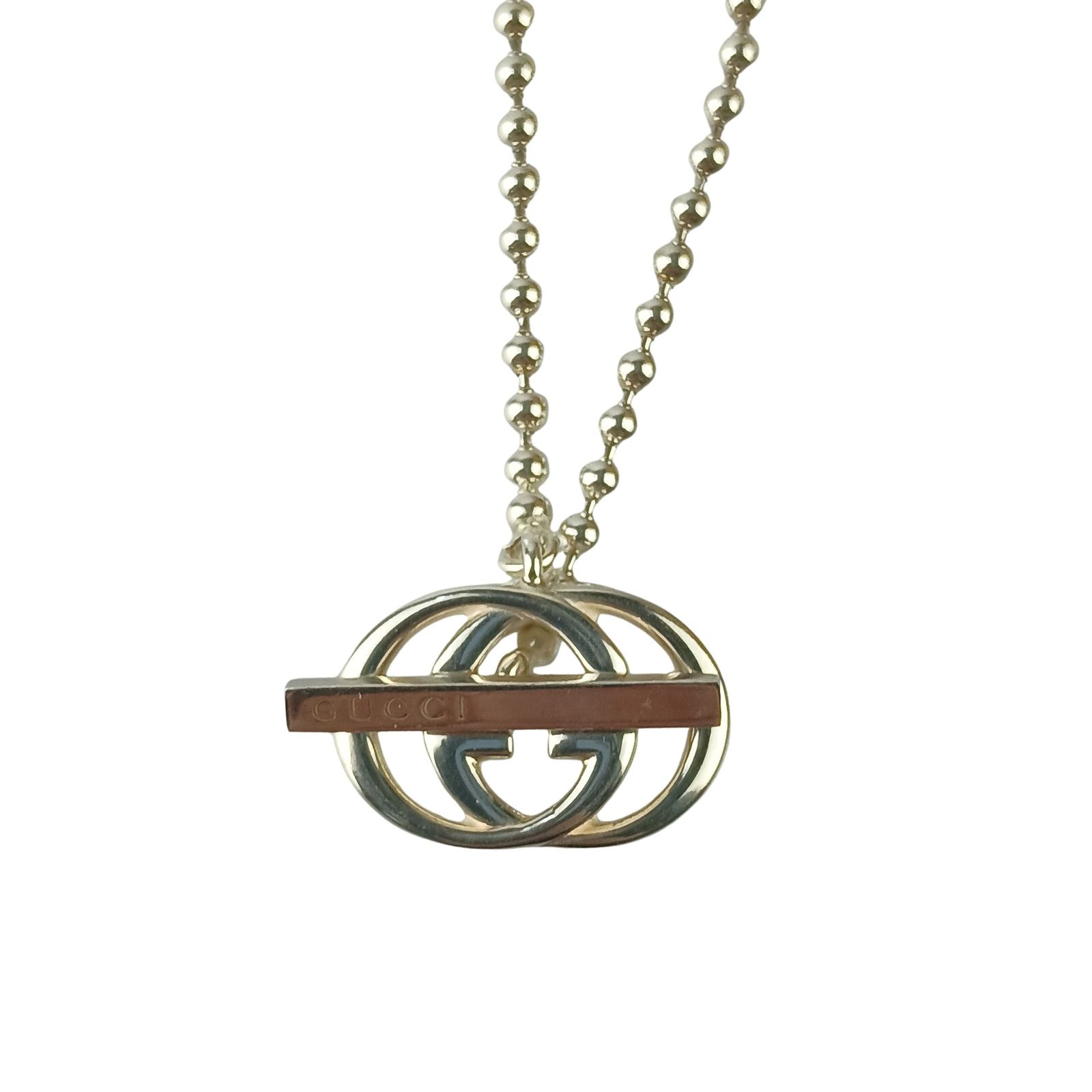 GUCCI グッチ ネックレス インターロッキングG ボールチェーン 216435 シルバー系 Ag925 ユニセックス チョーカー 美品