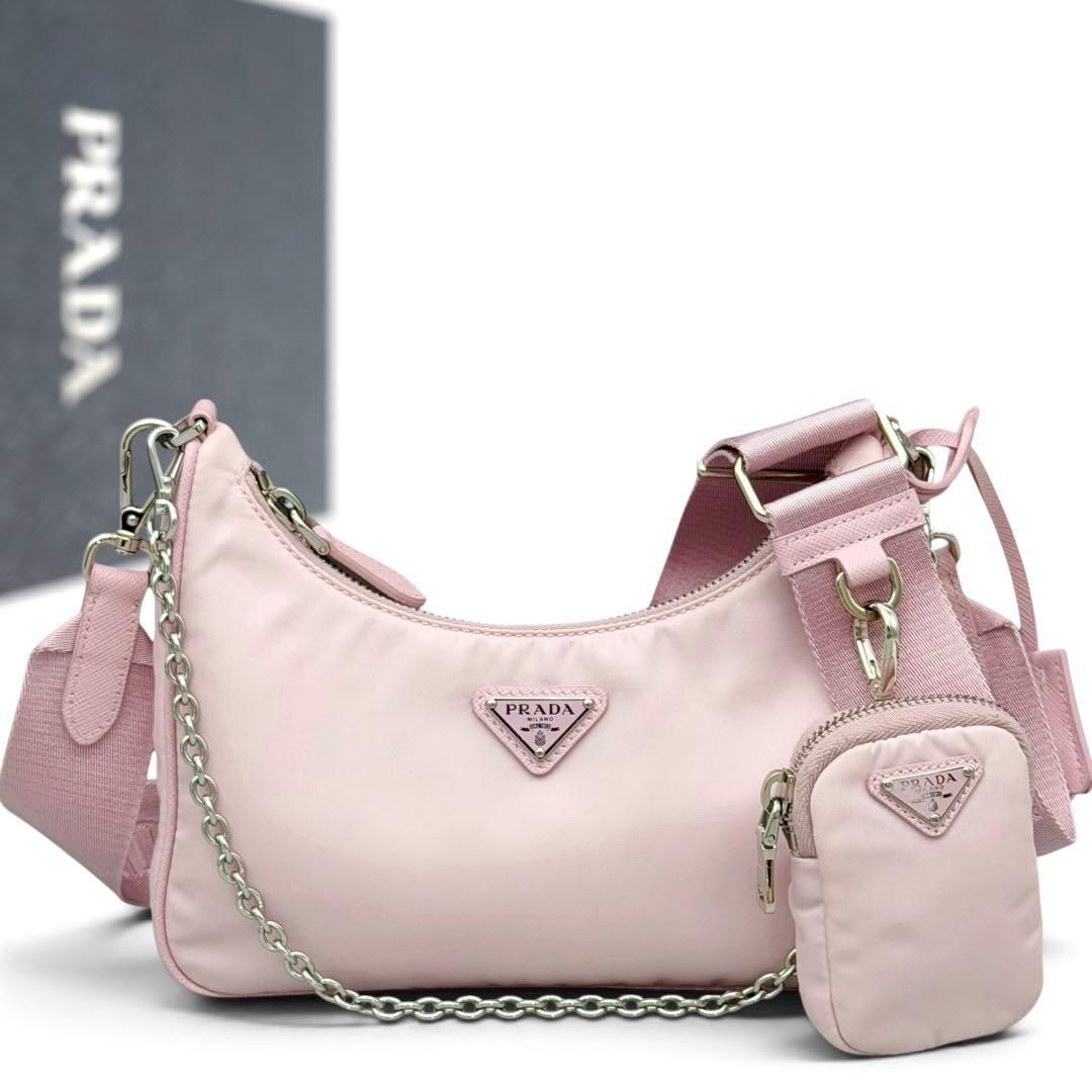 新品同様　PRADA ショルダーバッグ　テスートナイロン　1BH204　ピンク