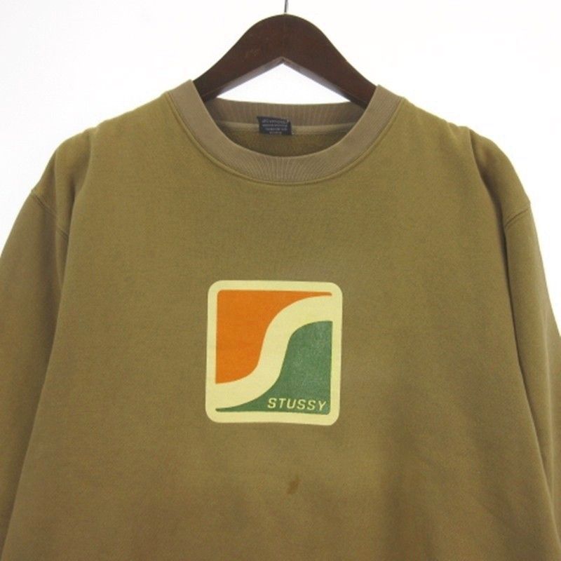ステューシー STUSSY トレーナー スウェット 裏起毛 プリント カーキ S 