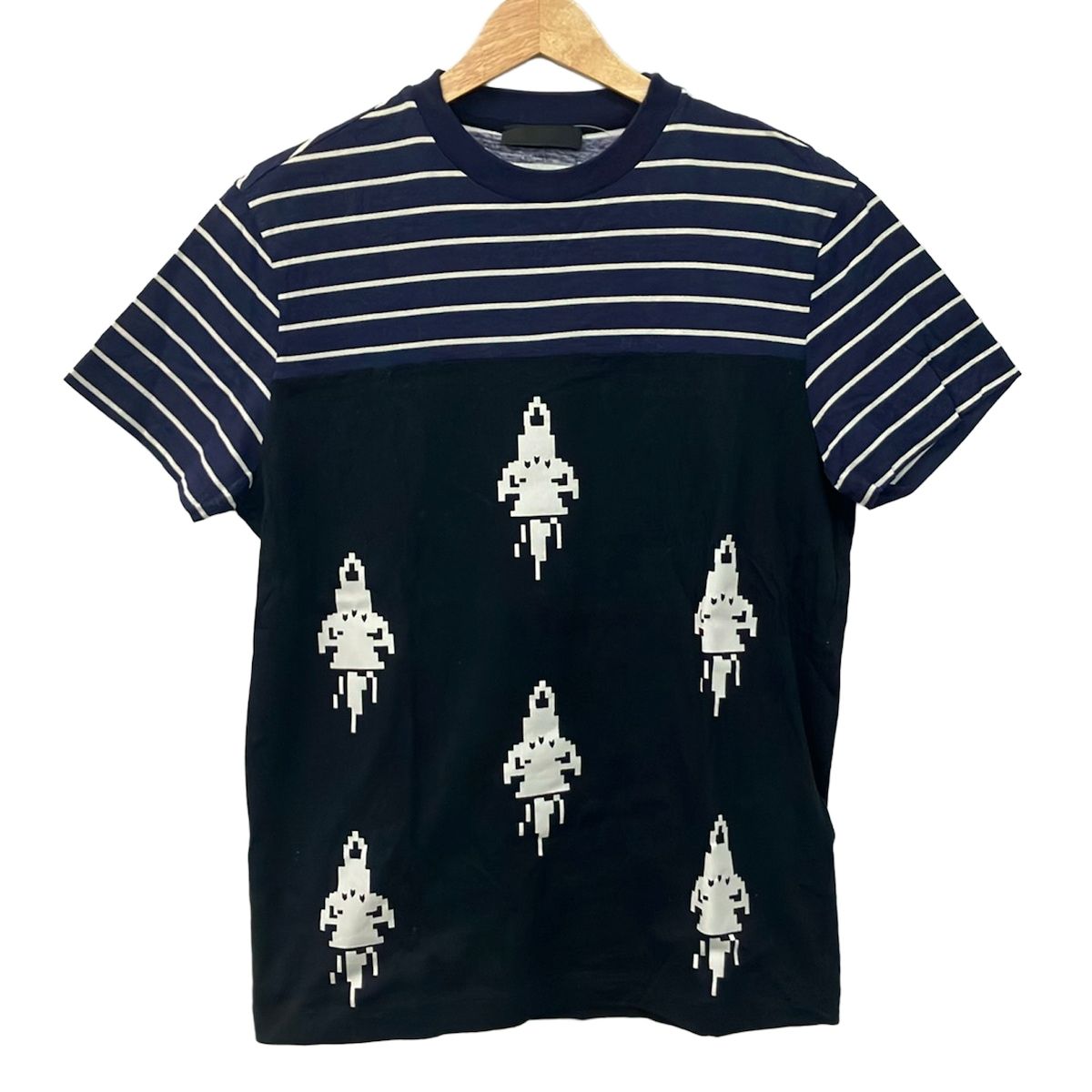 PRADA(プラダ) 半袖Tシャツ サイズXS メンズ美品 - 黒×ネイビー×白 ボーダー