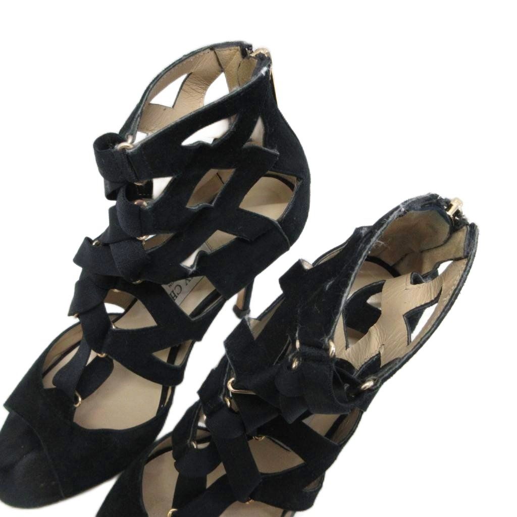 ジミーチュウ JIMMY CHOO サンダル ミュール ハイヒール ピンヒール メッシュ 37 黒 ブラック