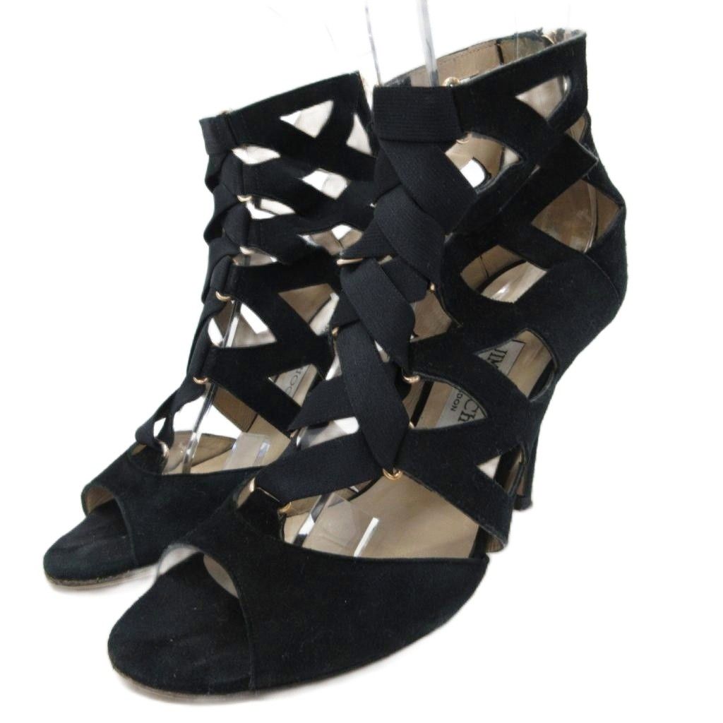 ジミーチュウ JIMMY CHOO サンダル ミュール ハイヒール ピンヒール メッシュ 37 黒 ブラック