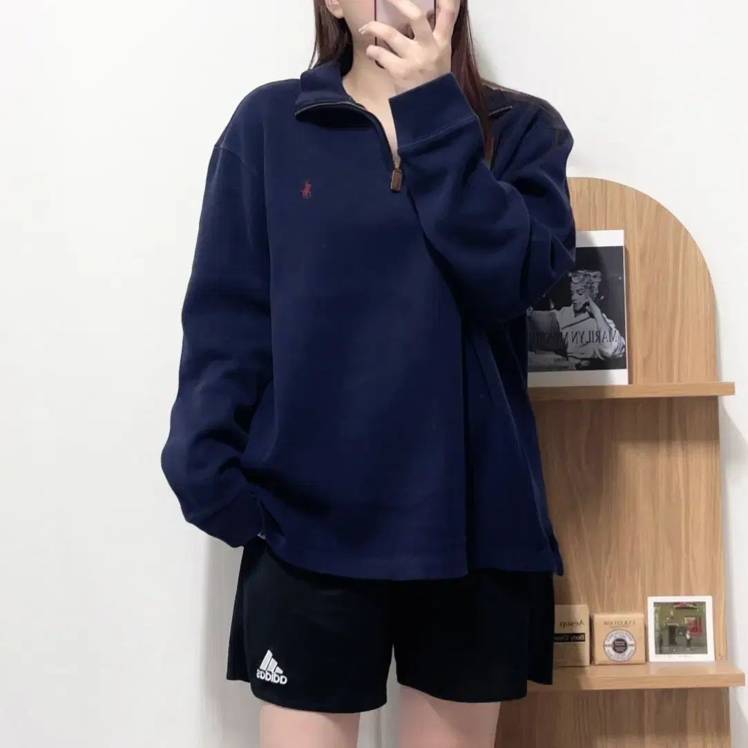 正規品 ポロ ネイビー / バーガンディ ポニー ハーフジップ L