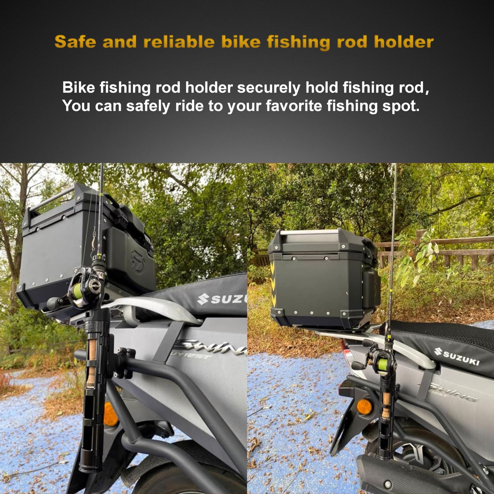 OUTDOORWEI 自転車釣り竿ホルダー - 釣り竿はバイクにしっかりと取り付けられます - 安全で安全 - 取り付けが簡単 [ブラック]