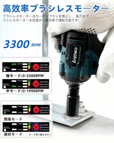 電動インパクトレンチ タイヤ交換 強力?ブラシレスモーター 最大トルク800N?m 無段変速 正逆転両用 1/2インチ 一台３役 電動レンチ/ドリルドライバー/インパクトドライバー LEDライト付き 軽量 車用 自動車の修理 ナットの締め付け 642b4ef0