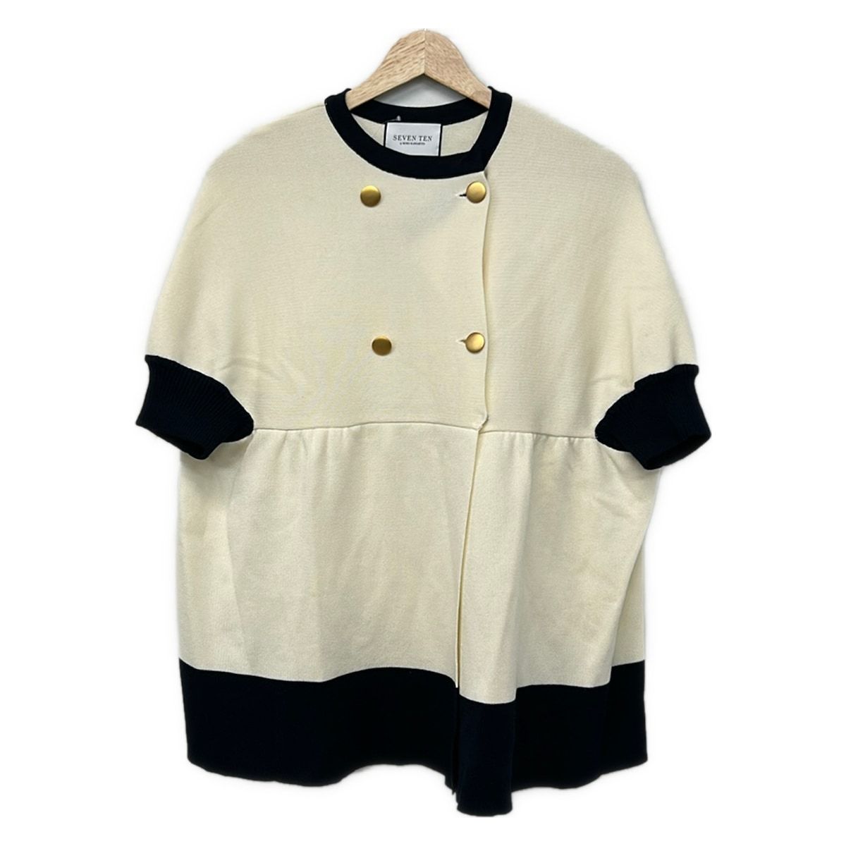 SEVEN TEN by MIHO KAWAHITO(セブンテン バイミホカワヒト) カーディガン サイズS レディース美品 - 白×ダークネイビー 半袖