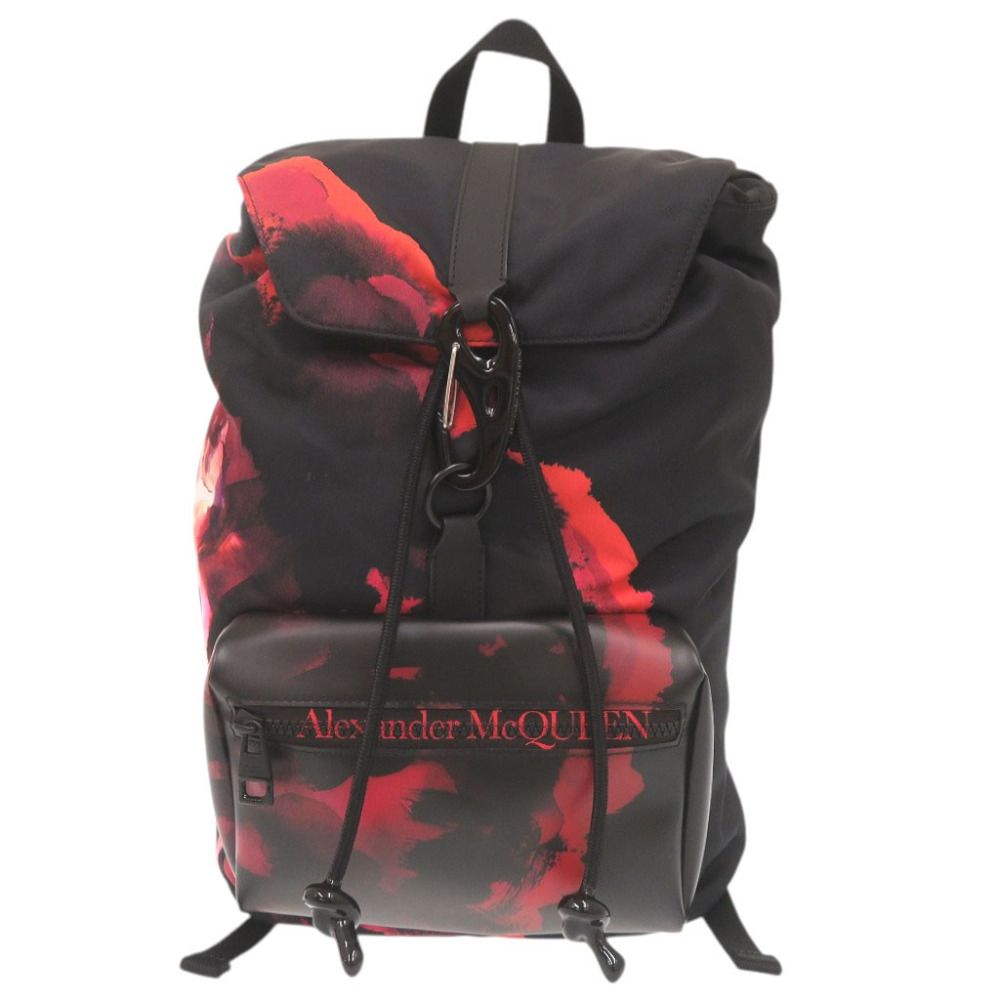 新品同様 アレキサンダーマックイーン ロゴ ナイロン ブラック レッド リュック バックパック 黒 1648 Alexander McQueen