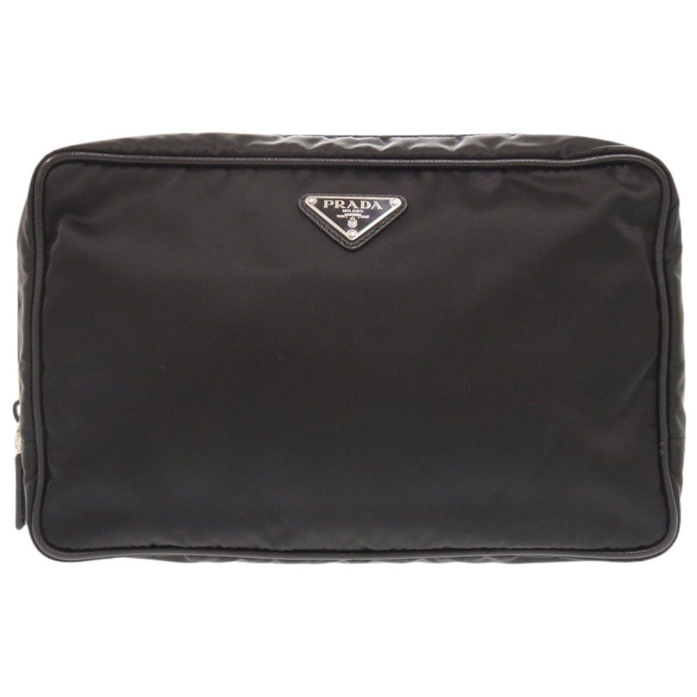 美品 プラダ トライアングルロゴ 2NA007 ナイロン ブラック セカンドバッグ ポーチ 黒 0009 PRADA