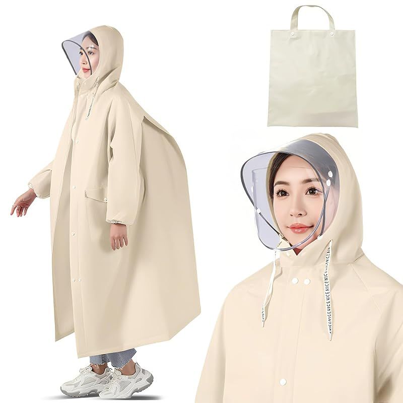 [Brand New] [CAVMHOT] Raincoat [with Same Color Storage Bag & Double Clear Rain Visor] Women's Bicycle Backpack Compatible Kappa Men's EVA Lightweight Poncho Rain Poncho Festival Raincoat Bicycle Kappa Super Water Repellent Motorcycle Unisex 0