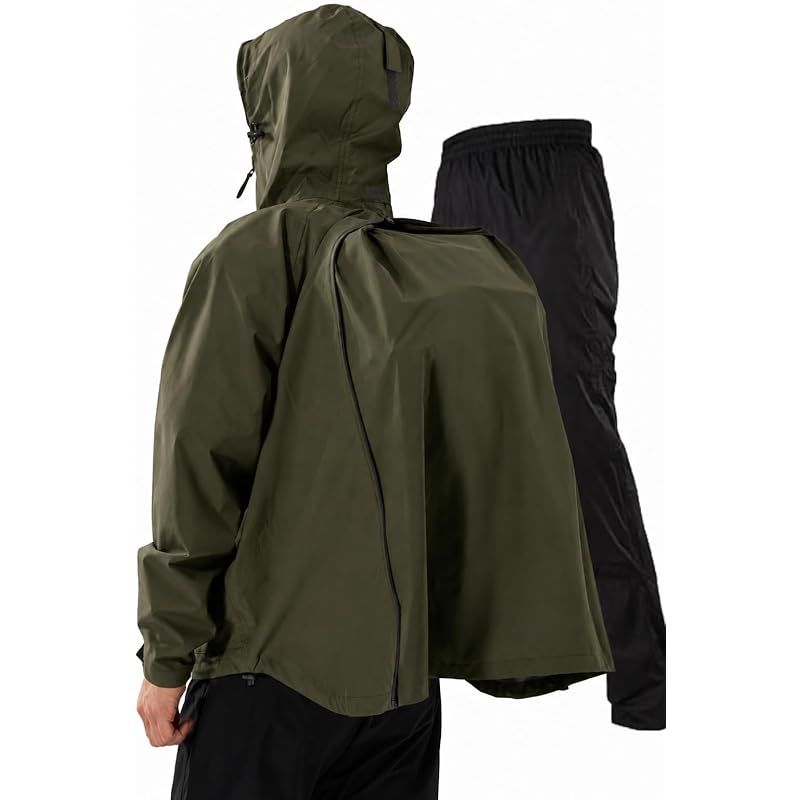 【新品】 [ベンケ] 【リュックも濡れない】 レインウェア 上下セット メンズ 防水 雨具 カッパ 自転車 レインパンツ 登山 釣り サイクル (ダークグリーン XL)