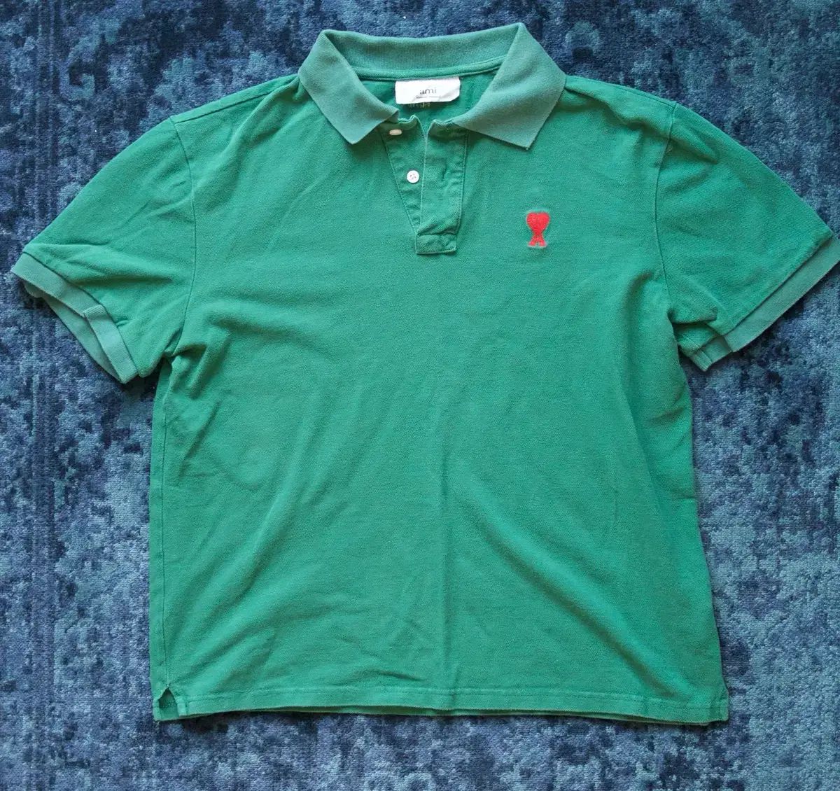 アミ ハート ロゴ グリーン 半袖 カラーTシャツ L