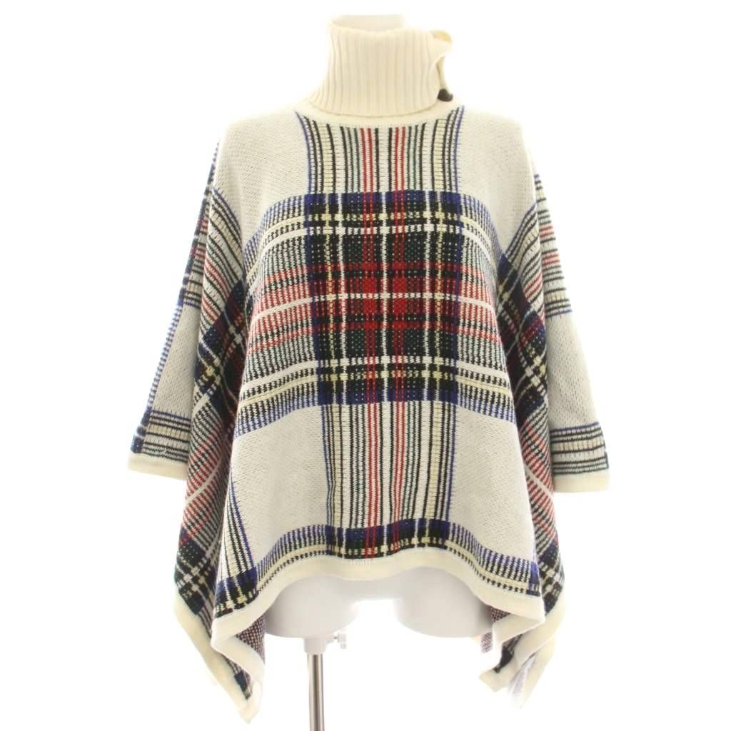 ローレンラルフローレン LAUREN RALPH LAUREN ポンチョ ニット ウール混 カシミヤ混 チェック XS 白 ホワイト 赤 レッド 黒 ブラック /HN