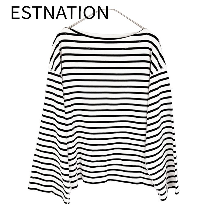 エストネーション ESTNATION ボーダーカットソー ネイビー 日本製