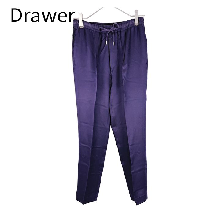 Drawer ドゥロワー シルク混 イージーパンツ ドローストリングパンツ パープル
