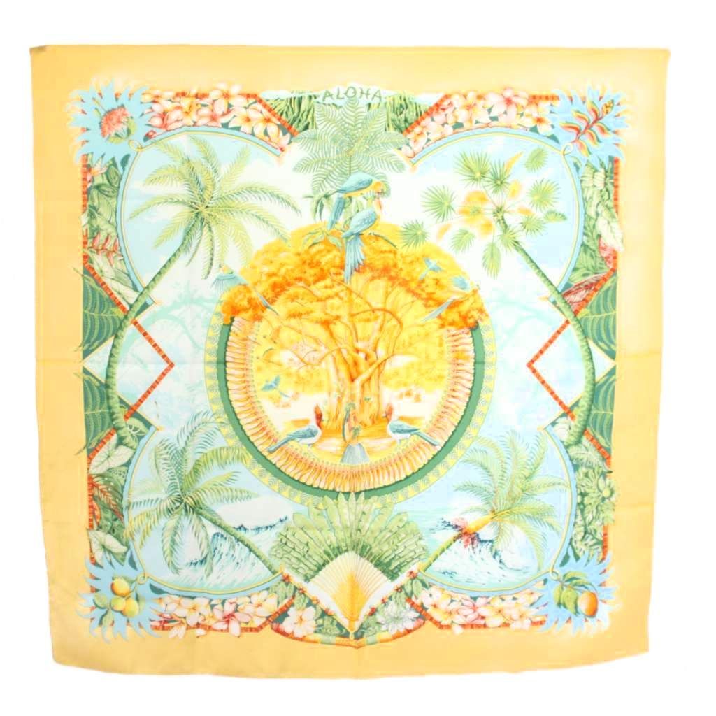 エルメス HERMES ALOHA カレ90 スカーフ シルク 総柄 オレンジ /TK ■OH