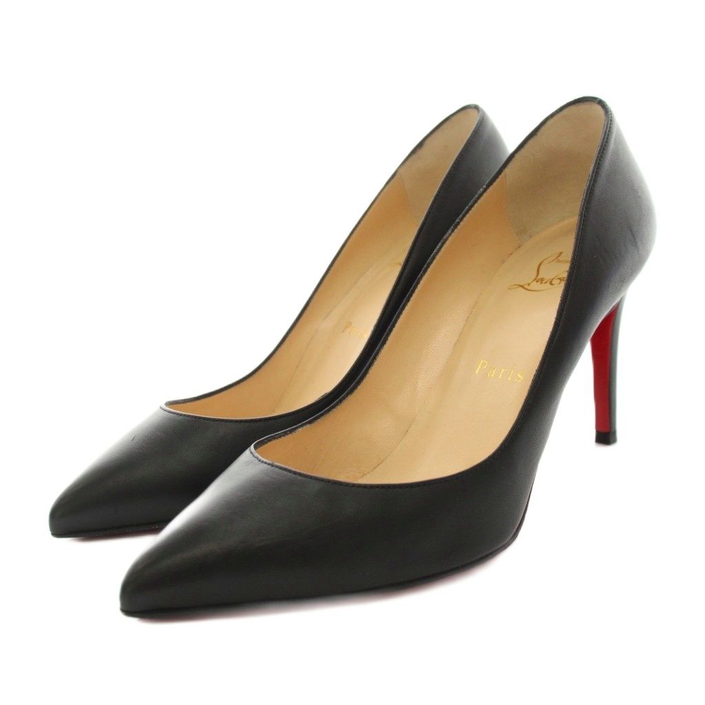 クリスチャンルブタン Christian louboutin パンプス ポインテッド ピンヒール レザー 36.5 黒 ブラック 赤 レッド /YT