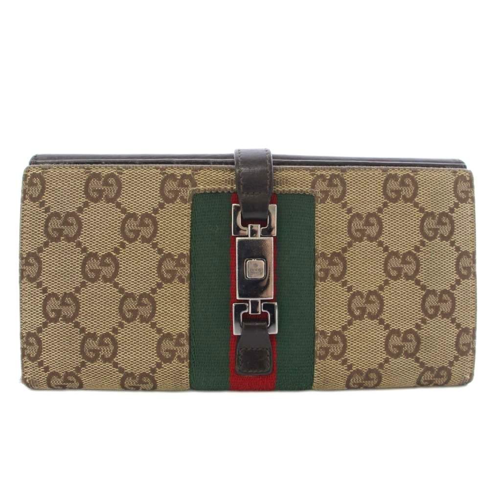 グッチ GUCCI ジャッキー 長財布 二つ折り財布 キャンバス レザー 黒 ブラック ベージュ 05479・2067 /TK ■OH