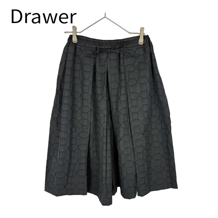 Drawer ドゥロワー ジャガード ワイドパンツ ガウチョパンツ ブラック 36