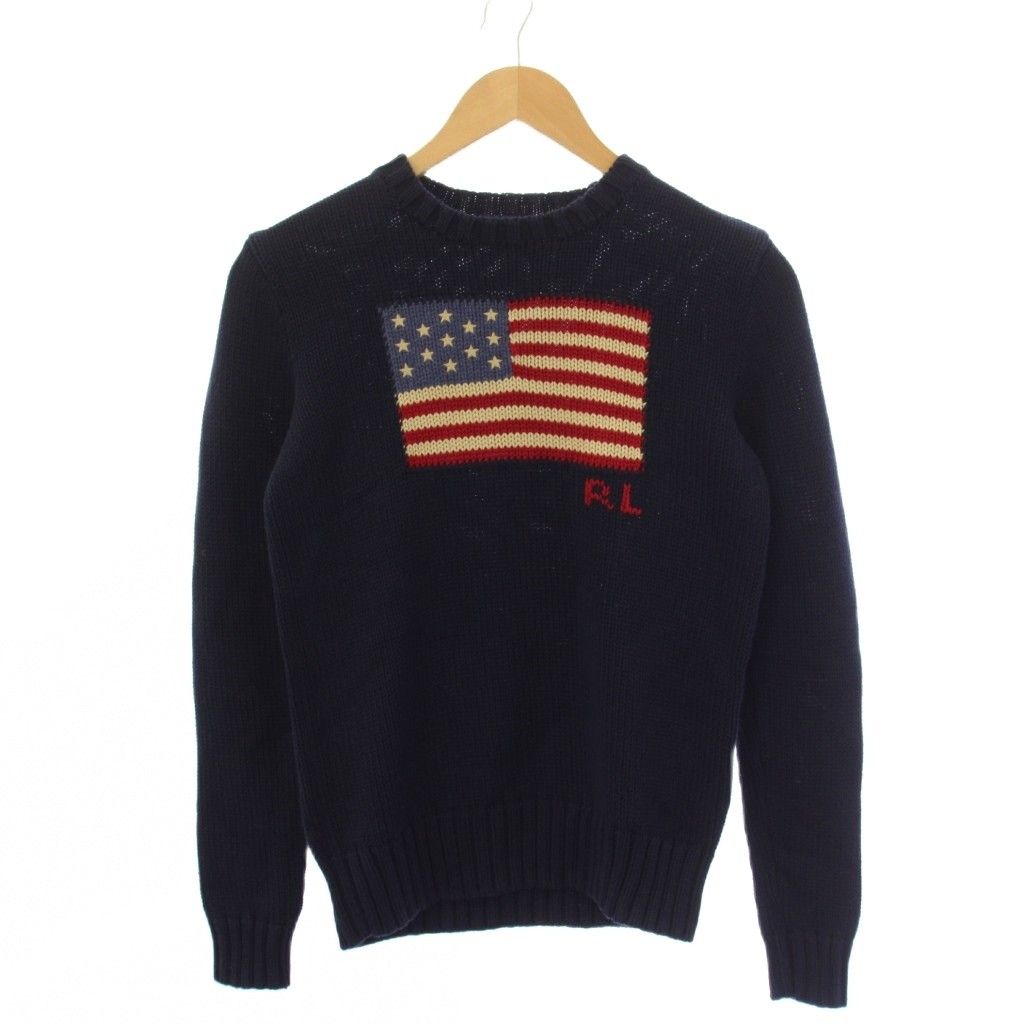 ポロ ラルフローレン POLO RALPH LAUREN ニット セーター 長袖 クルーネック ロゴ S 紺 /BM