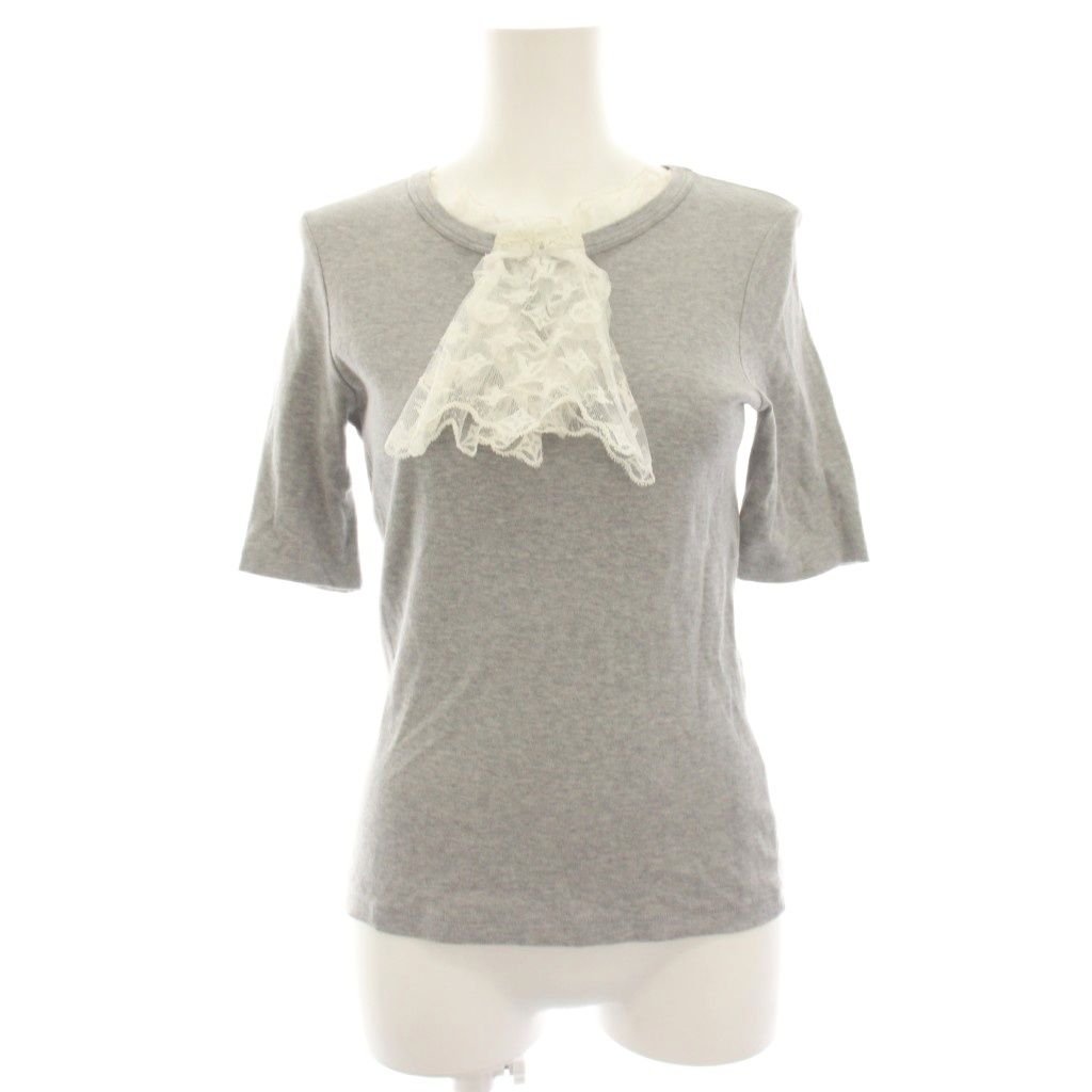 ルイヴィトン LOUIS VUITTON カットソー Tシャツ モノグラムレース フリル 半袖 M グレー /HN
