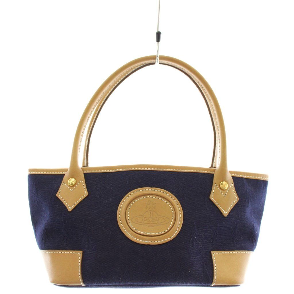 ヴィヴィアンウエストウッド Vivienne Westwood オーブ ハンドバッグ キャンバス レザー ベージュ 紺 ネイビー /AN26
