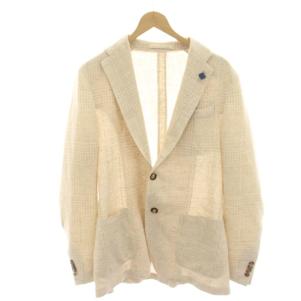 ラルディーニ LARDINI リネン混アンコンニットジャケット テーラードジャケット 2B 麻 ブートニエール付 46 ベージュ JXLKJ1JQ50 /HN
