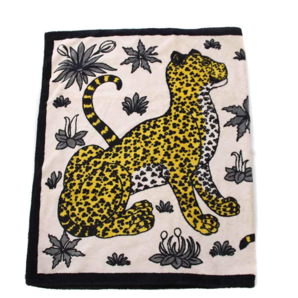 エルメス HERMES LES LEOPARDS レオパード ビーチタオル 大判 白 /KH ■OH