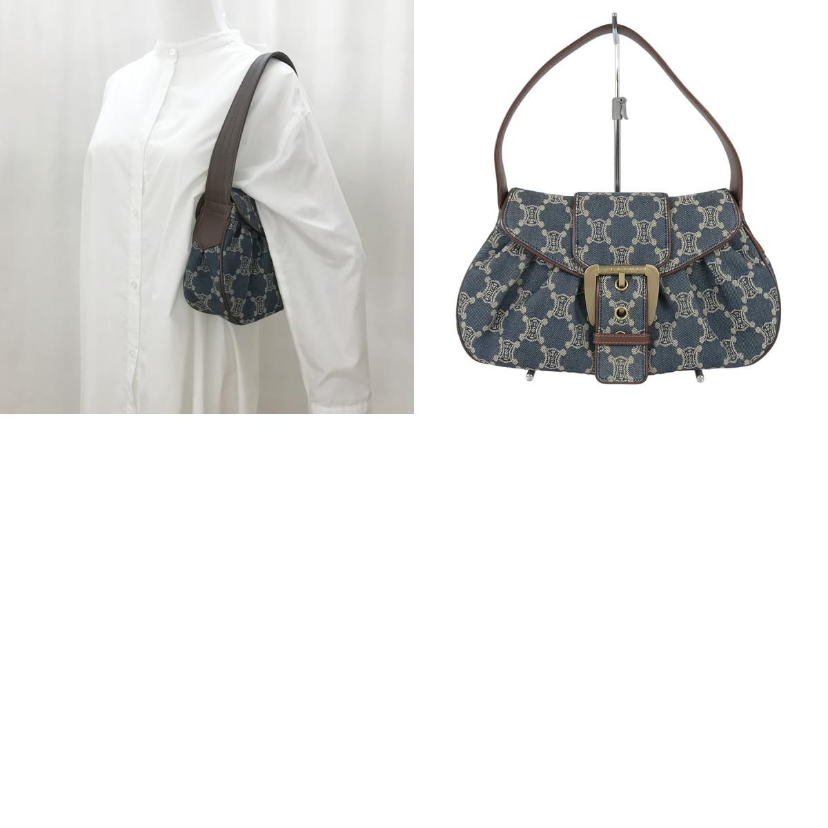 セリーヌ CELINE パリ マカダム デニム ショルダーバッグ sh【中古 