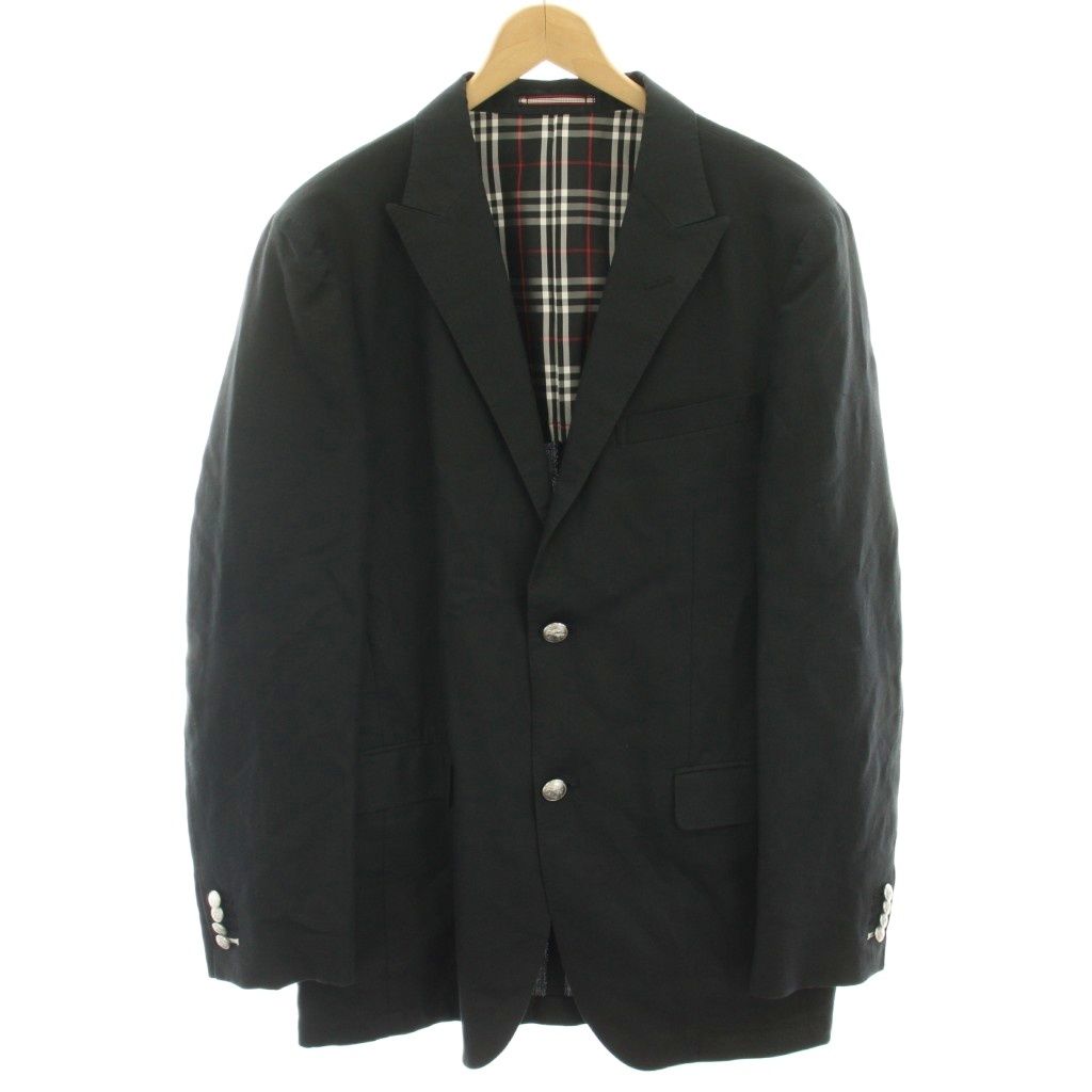 バーバリーブラックレーベル BURBERRY BLACK LABEL テーラードジャケット シングル 2B 麻 リネン L 黒 ブラック /HN ■MU