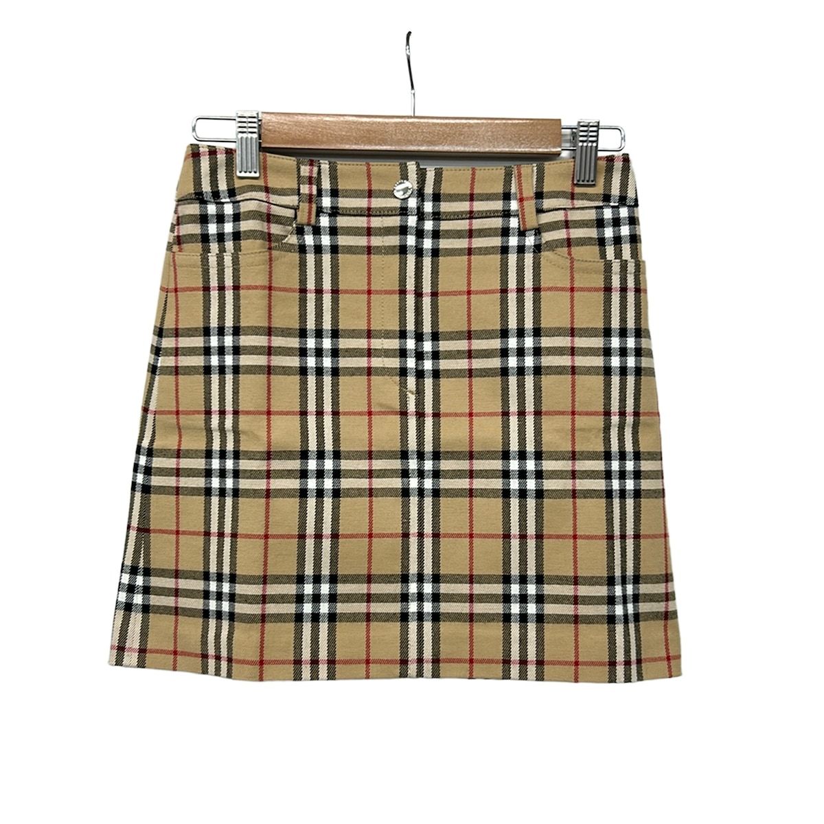 Burberry Blue Label(バーバリーブルーレーベル) ミニスカート サイズ36 S レディース美品 ベージュ×黒×レッド チェック柄 9,100円