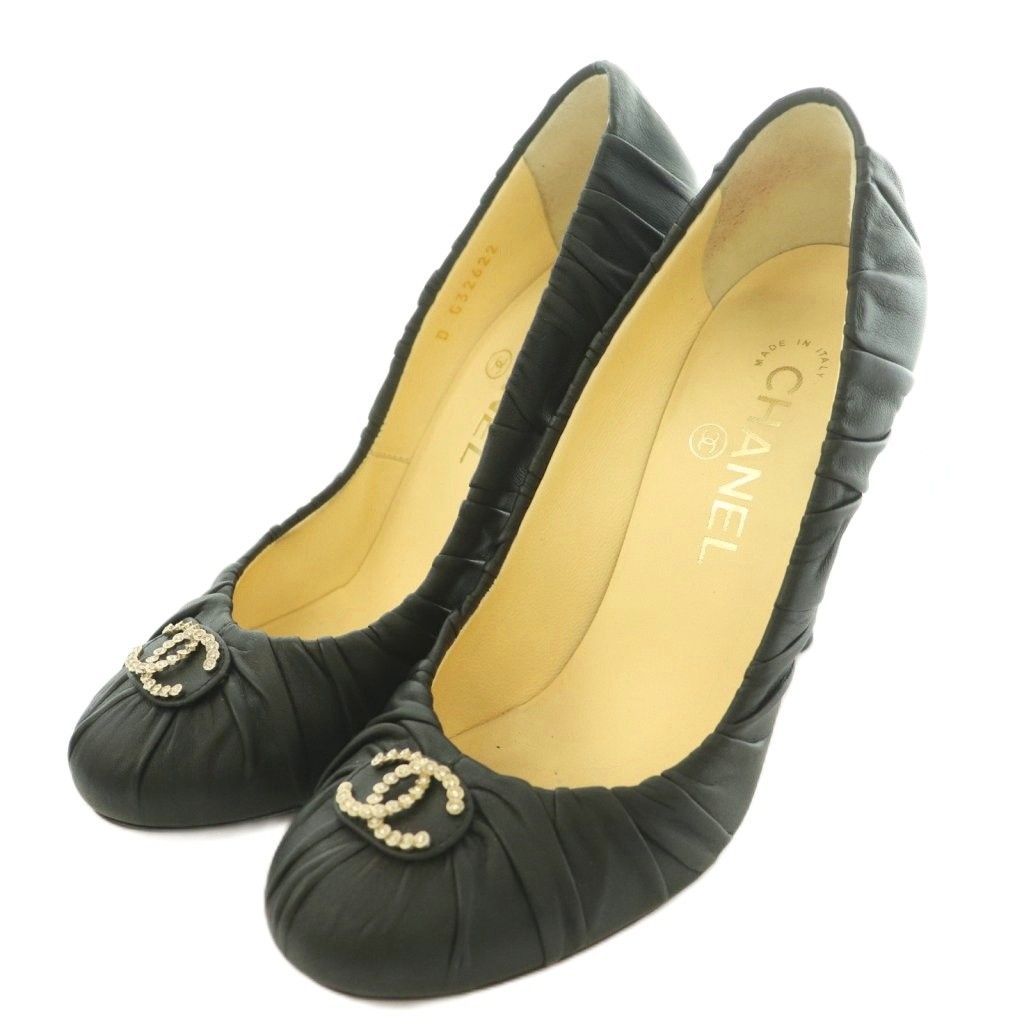 シャネル CHANEL ココマーク パンプス ラウンドトゥ ハイヒール ロゴ 36.5 黒 ブラック /BB