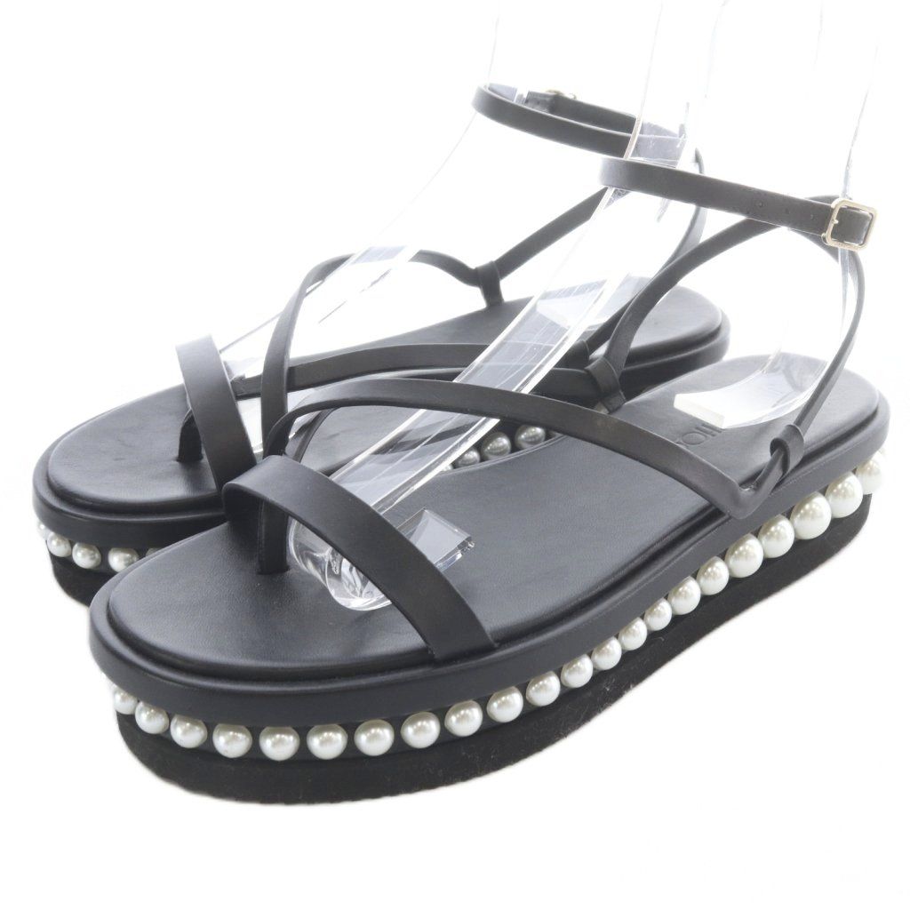 ジミーチュウ JIMMY CHOO PINE FLAT パール サンダル ストラップ 39 黒