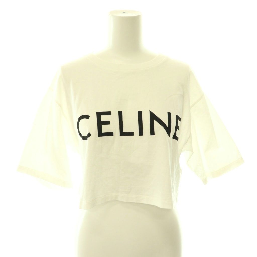 セリーヌ CELINE ロゴクロップドTシャツ カットソー 半袖 S ホワイト ブラック 2X761671Q /DO ■OS