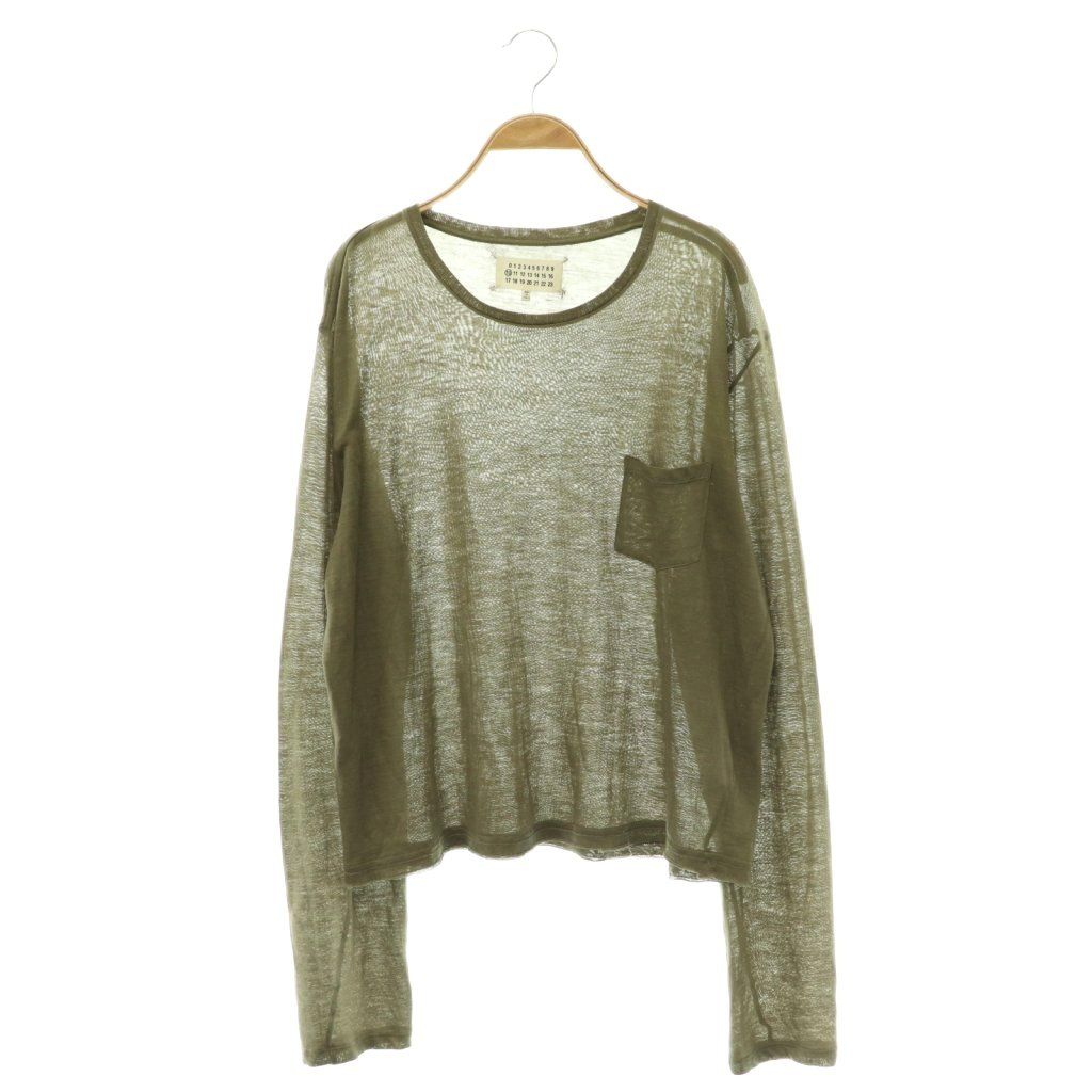 メゾンマルジェラ 10 Maison Margiela 10 リネン混長袖シアーカットソー 長袖 48 カーキ /HK ■OS